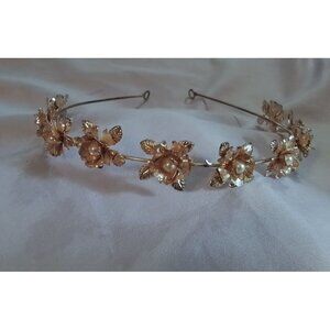 Vintage Gold Tone Floral Faux Pearl Headband